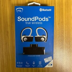 SoundPods True Wireless Earbuds Bluetooth Blk/White w Charging Base-iHip